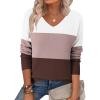 Zeagoo Women’s 2026 Fall Sweaters Long Sleeve V Neck Knit Pullovers Business Casual Sweater Tops(White&purple)