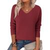 Zeagoo Women’s 2026 Fall Sweaters Long Sleeve V Neck Knit Pullovers Business Casual Sweater Tops(Wine Red)
