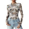 Zeagoo Womens Floral Mesh Long Sleeve Tops See Through Going Out Blouses Mock Neck Sheer Party Outfits Shirts S-XXL(Dw137)