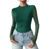 Zeagoo Womens Floral Mesh Long Sleeve Tops See Through Going Out Blouses Mock Neck Sheer Party Outfits Shirts S-XXL(Green)