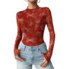 Zeagoo Womens Floral Mesh Long Sleeve Tops See Through Going Out Blouses Mock Neck Sheer Party Outfits Shirts S-XXL(Sf328)