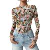 Zeagoo Womens Floral Mesh Long Sleeve Tops See Through Going Out Blouses Mock Neck Sheer Party Outfits Shirts S-XXL(Wf66)