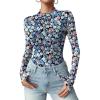 Zeagoo Womens Floral Mesh Long Sleeve Tops See Through Going Out Blouses Mock Neck Sheer Party Outfits Shirts S-XXL(Wf81)