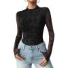 Zeagoo Womens Floral Mesh Long Sleeve Tops See Through Going Out Blouses Mock Neck Sheer Party Outfits Shirts S-XXL(Zw781)