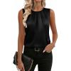 Zeagoo Womens Silk Satin Tank Tops Crew Neck Pleated Camisole Sleeveless Business Work Blouse Dressy Casual Summer Shirt(Black)