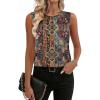 Zeagoo Womens Silk Satin Tank Tops Crew Neck Pleated Camisole Sleeveless Business Work Blouse Dressy Casual Summer Shirt(Boho Print)