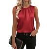 Zeagoo Womens Silk Satin Tank Tops Crew Neck Pleated Camisole Sleeveless Business Work Blouse Dressy Casual Summer Shirt(Wine Red)