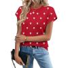 Zeagoo Womens Summer Short Sleeve Tops Crew Neck Pullover Sweaters Cap Sleeve Loose Dressy Casual Blouse Basic Clothes(Love Print-red Ax71)
