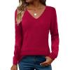 Zeagoo Womens Sweaters Fall 2026 Long Sleeve Knit Pullover V Neck Lightweight Crochet Sweater Tops Dressy Casual(Red)