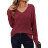 Zeagoo Womens Sweaters Fall 2026 Long Sleeve Knit Pullover V Neck Lightweight Crochet Sweater Tops Dressy Casual(Wine Red)