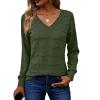 Zeagoo Womens Sweaters Fall Casual Long Sleeve V Neck Shirts Lightweight Crochet Ribbed Knit Pullover Tops Outfits(Army Green)