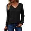 Zeagoo Womens Sweaters Fall Casual Long Sleeve V Neck Shirts Lightweight Crochet Ribbed Knit Pullover Tops Outfits(Black)