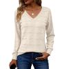 Zeagoo Womens Sweaters Fall Casual Long Sleeve V Neck Shirts Lightweight Crochet Ribbed Knit Pullover Tops Outfits(Cream)