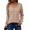 Zeagoo Womens Sweaters Fall Casual Long Sleeve V Neck Shirts Lightweight Crochet Ribbed Knit Pullover Tops Outfits(Khaki)