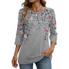 Zeagoo Womens Tops 3/4 Length Sleeve Blouses Dressy Casual Shirt Pleated Front Tunic Floral Printed Spring Clothes(Floral Grey 36)