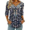 Zeagoo Womens Tops Long Sleeve Shirts Boho Tops for Women 2026 Fall Blouses Ladies Sweatshirts Spring Fashion Clothing(Navy Blue Ethnic)