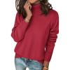 Zeagoo Women’s Turtleneck Sweater Long Sleeve Spilt Hem Casual Knit Pullover Chunky Fall Winter Jumper Top 2026(Red)
