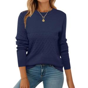 ZEAGOO Womens Sweaters Long Sleeve Tops Crew Neck Knit Pullover Sweaters Fall Fashion 2026 Dressy Casual Basic Clothes(A Navy Blue)
