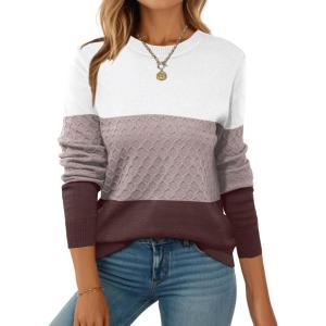 ZEAGOO Womens Sweaters Long Sleeve Tops Crew Neck Knit Pullover Sweaters Fall Fashion 2026 Dressy Casual Basic Clothes(Colorblock 284)