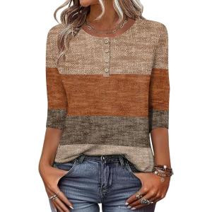 Zeagoo 3/4 Length Sleeve Women Tops Crew Neck Blouses Dressy Casual Summer T Shirts Loose Fit Business Work Clothes(Jh398-geometric)