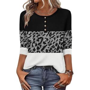 Zeagoo 3/4 Length Sleeve Women Tops Crew Neck Blouses Dressy Casual Summer T Shirts Loose Fit Business Work Clothes(Jh519-color Block)