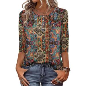 Zeagoo 3/4 Length Sleeve Women Tops Crew Neck Blouses Dressy Casual Summer T Shirts Loose Fit Business Work Clothes(Mz721)