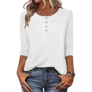 Zeagoo 3/4 Length Sleeve Women Tops Crew Neck Blouses Dressy Casual Summer T Shirts Loose Fit Business Work Clothes(White)