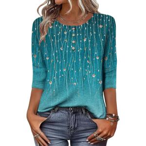 Zeagoo 3/4 Length Sleeve Women Tops Crew Neck Blouses Dressy Casual Summer T Shirts Loose Fit Business Work Clothes(Xh363-green)