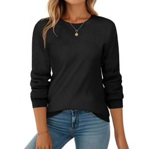 Zeagoo Fall Sweaters for Women 2025 Casual Crewneck Knit Long Sleeve Loose Pullover Sweater Outfits Tops(Black)