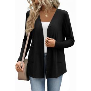 Zeagoo Lightweight Cardigan for Women 2026 Long Sleeve Open Front Casual Cardigans with Pockets(Black)