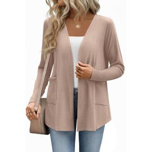 Zeagoo Lightweight Cardigan for Women 2026 Long Sleeve Open Front Casual Cardigans with Pockets(Khaki)