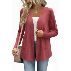 Zeagoo Lightweight Cardigan for Women 2026 Long Sleeve Open Front Casual Cardigans with Pockets(Red)