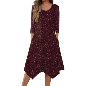Zeagoo Midi Dresses Women 2026 Spring Dress 3/4 Sleeve Casual Dresses with Pockets A Line Summer Beach Sundress(Leopard)
