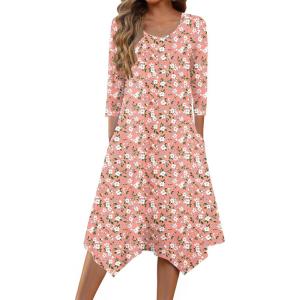 Zeagoo Midi Dresses Women 2026 Spring Dress 3/4 Sleeve Casual Dresses with Pockets A Line Summer Beach Sundress(Pink Floral)