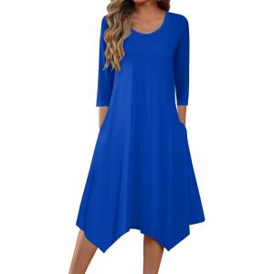 Zeagoo Midi Dresses Women 2026 Spring Dress 3/4 Sleeve Casual Dresses with Pockets A Line Summer Beach Sundress(Royal Blue)