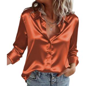 Zeagoo Satin Blouses for Women Casual Long Sleeve Button Down Silk Shirts Dressy Business Work Tunic Top(Caramel)