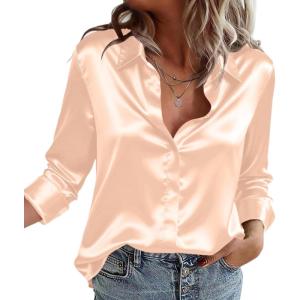 Zeagoo Satin Blouses for Women Casual Long Sleeve Button Down Silk Shirts Dressy Business Work Tunic Top(Champagne)
