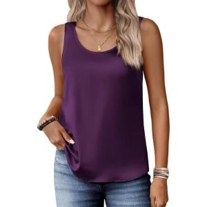 Zeagoo Silk Satin Tank Tops for Women Scoop Neck Sleeveless Camisole Tops 2026 Summer Basic Blouses(Deep Purple)