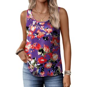 Zeagoo Silk Satin Tank Tops for Women Scoop Neck Sleeveless Camisole Tops 2026 Summer Basic Blouses(Print – Multicolored)