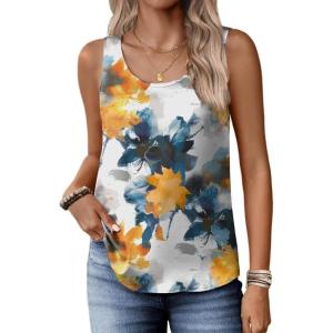 Zeagoo Silk Satin Tank Tops for Women Scoop Neck Sleeveless Camisole Tops 2026 Summer Basic Blouses(Print -Tie Dye Flower)