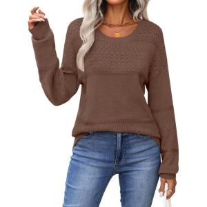 Zeagoo Sweaters for Women Long Sleeve Tops Soft Knit Crew Neck Pullover Sweater Lightweight Crochet 2026 Fall Outfits(A Brown)
