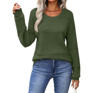 Zeagoo Sweaters for Women Long Sleeve Tops Soft Knit Crew Neck Pullover Sweater Lightweight Crochet 2026 Fall Outfits(Army Green)