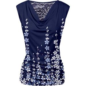 Zeagoo Tank Top for Women Trendy Going Out Tops Sleeveless Shirts Ruched Business Casual Basic Tunic Tops(Floral Navy)