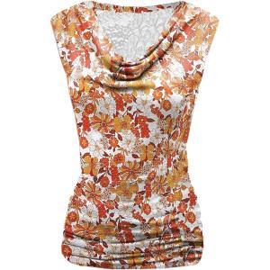 Zeagoo Tank Top for Women Trendy Going Out Tops Sleeveless Shirts Ruched Business Casual Basic Tunic Tops(Floral Orange)