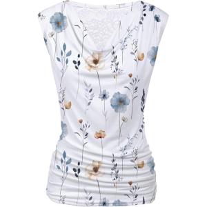 Zeagoo Tank Top for Women Trendy Going Out Tops Sleeveless Shirts Ruched Business Casual Basic Tunic Tops(White Pink Floral)