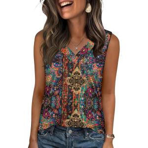 Zeagoo Tank Top for Women V Neck Loose Fit Sleeveless Summer Tops Business Casual Outfits Dressy Blouses Shirts(01 Multicolor 721)