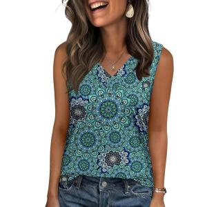 Zeagoo Tank Top for Women V Neck Loose Fit Sleeveless Summer Tops Business Casual Outfits Dressy Blouses Shirts(Floral Blue 858)
