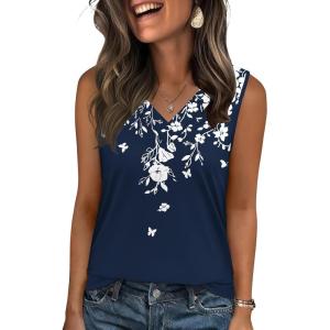 Zeagoo Tank Top for Women V Neck Loose Fit Sleeveless Summer Tops Business Casual Outfits Dressy Blouses Shirts(Floral Navy 103)
