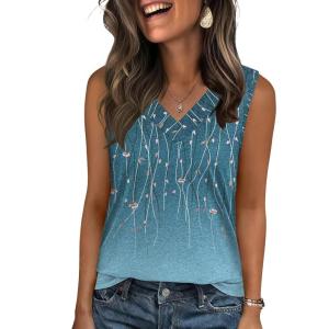 Zeagoo Tank Top for Women V Neck Loose Fit Sleeveless Summer Tops Business Casual Outfits Dressy Blouses Shirts(Leaf-xh363)