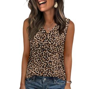 Zeagoo Tank Top for Women V Neck Loose Fit Sleeveless Summer Tops Business Casual Outfits Dressy Blouses Shirts(Leopard)